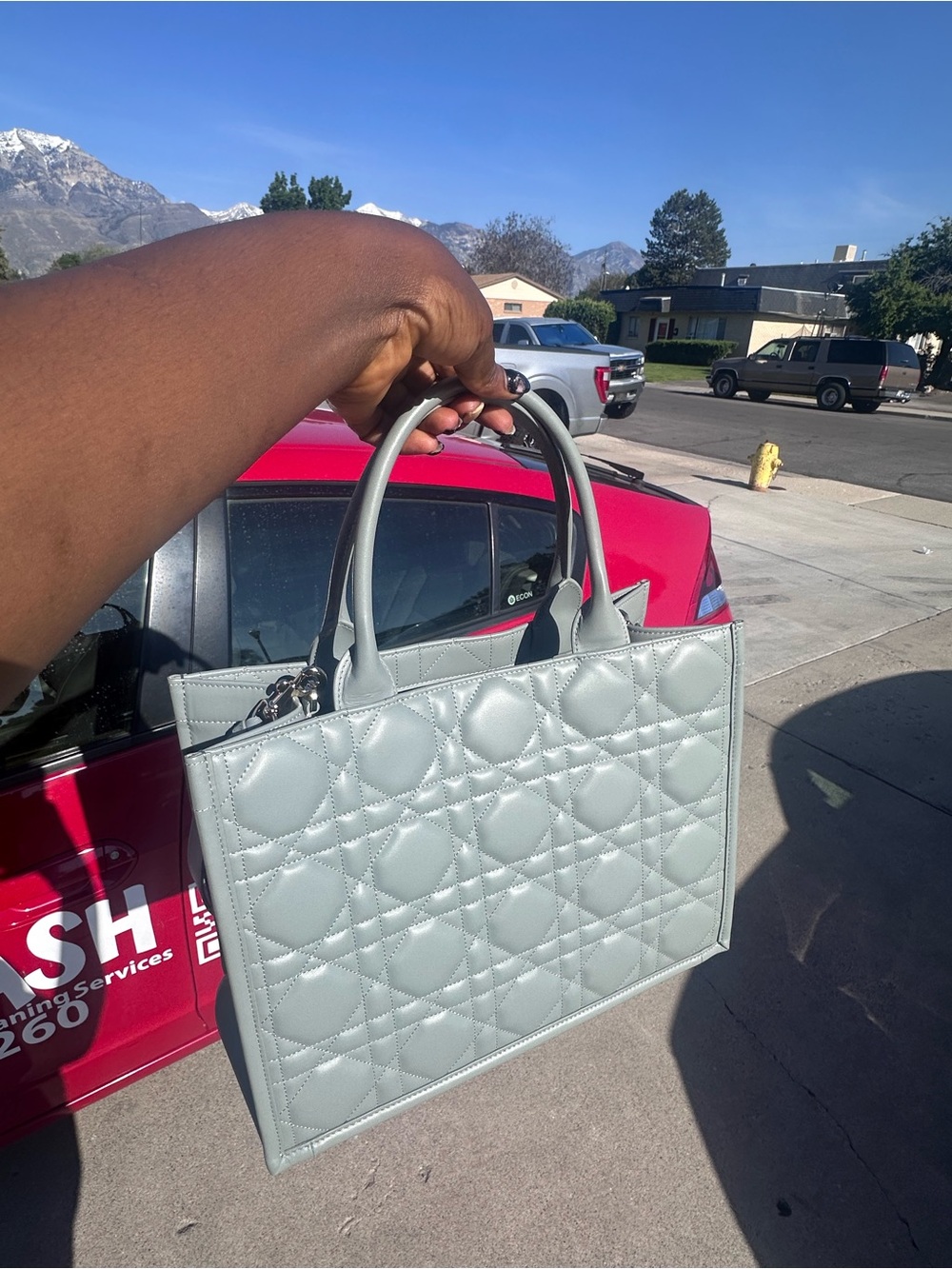 Dior Quilted Tote Bag in Pale Gray with Silver Hardware - Picture 3 of 6